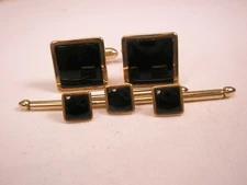 Black Square Formal Vintage SWANK Cuff Links & 3 Tux Shirt Studs groom prom p48