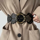 Lady Vintage PU Leather Waistband Cowboy Wide Belt Metal Buckle Dress Coat Multi