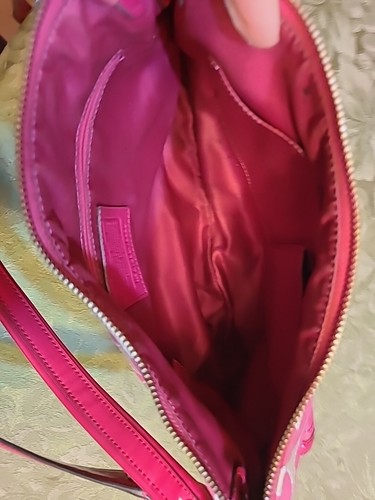 Coach Pink Silver White Signature Used Purse Needs Cleaning Used Very Nice Still - Picture 11 of 14