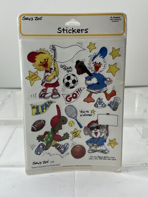 Vintage SUZY'S ZOO Stickers Sports Team Fan Ball Star 4 Sheets Sealed Pack