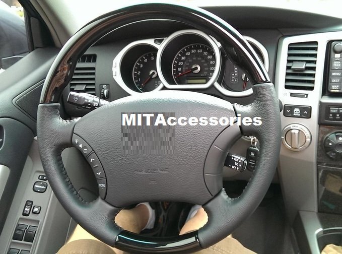 MIT Toyota TACOMA 2005-2011 black PIANO wood leather steering wheel-STANDARD