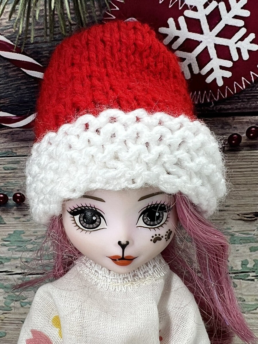 Crochet New Doll Toy Teddy Hat Red Small Mini Barbie Yarn Gift Knited Winter