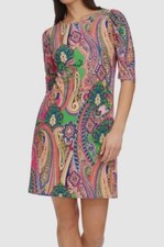 Tommy Hilfiger Women's Pink Paisley-Print Ruched-Sleeve Dress Size 4