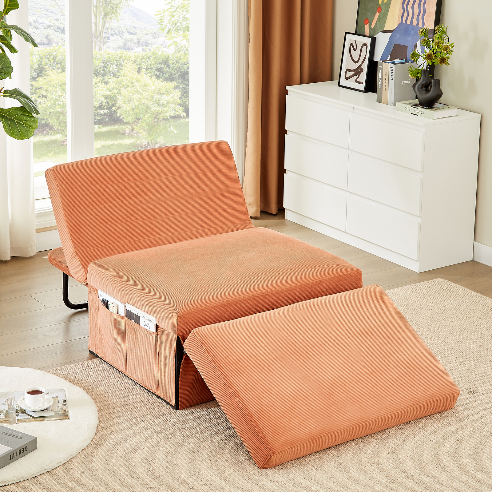 Modern Corduroy Reclining Sofa Bed - Compact Lounge Sleeper Chair