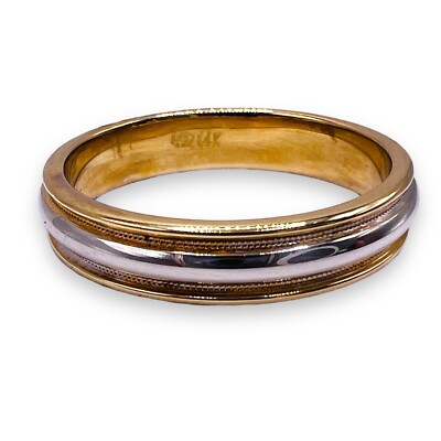 14k Solid Two-Tone Gold 4.2mm Wedding Man Plain Band Ring, Size 11