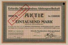 Erfordia Maschinenbau 1923 Erfurt Meiningen Leipzig Th&uuml;ringen 1000 Reichsmark