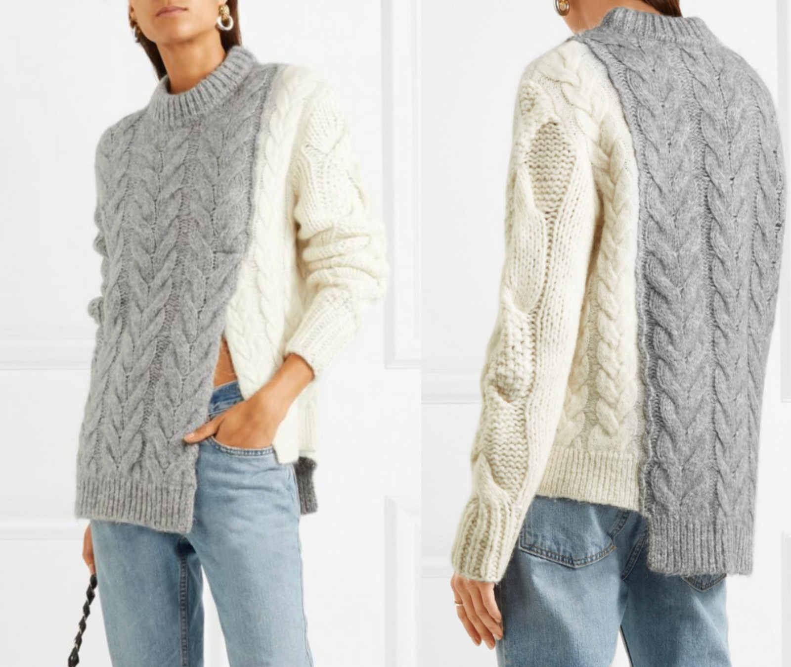 Moncler Knitwear Two-tone Cable-Knit Sweater Jumper New XS