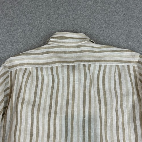 Gazman 100% Linen Shirt Men's Sz S Beige Striped Relaxed Fit Long Sleeve Casual - Picture 9 of 9