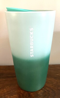 NEW STARBUCKS 2021 TWO TONE MINT, SEA FOAM, APPLE GREEN CERAMIC TRAVEL TUMBLER