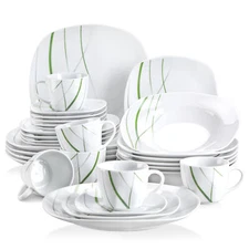 VEWEET 30pc Dinner Set White Porcelain Dinnerware Plates Bowls cups Set for 6