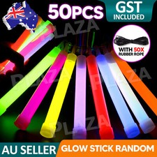 AU 50 x 6 INCH MIXED GLOW STICKS W/LANYARD BULK PARTY RAVE LIGHT DISCO GLOW