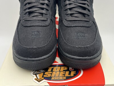 New Nike Air Force 1 Low Stussy Triple Black 2020 Size 9.5