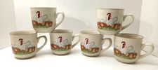 International Tableworks Coffee Mugs BARNYARD Hens Chicks and Peaches 12oz Set 6