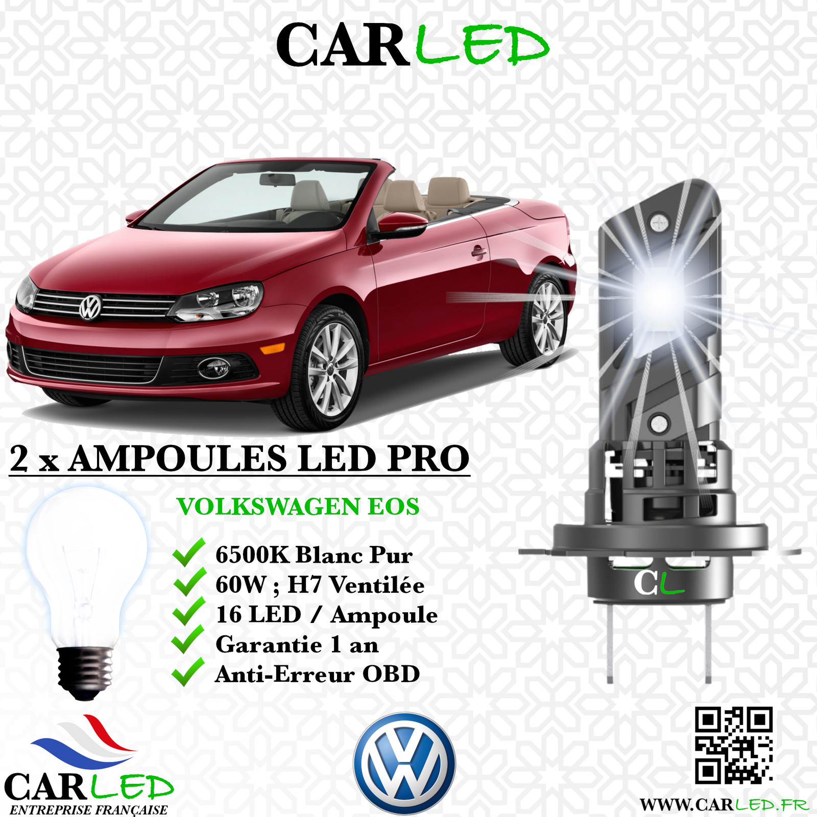 Kit ampoule LED Volkswagen Eos pack ampoules feux de croisement et route