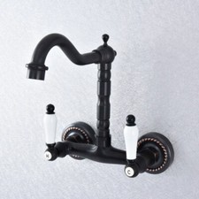 Oil Rubbed Bronze Wall Mounted Swivel Bath Mixer Tap Basin Faucet Two Handle