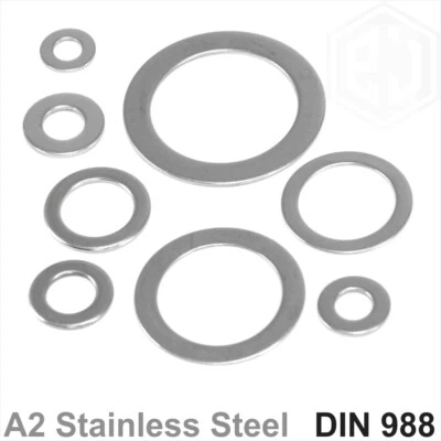 EJ PARTS A2 Stainless Steel Shim Washers Flat Shims Thick 0.1 0.2 0.25 0.5 1 2mm DIN 988