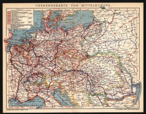 Landkarte anno 1906 - Eisenbahn Streckennetz mit Express Zügen - Deutsches Reich - Afbeelding 1 van 3