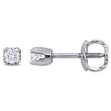 Amour 14k White Gold 1/10CT TDW Diamond Baby Stud Earrings for Children