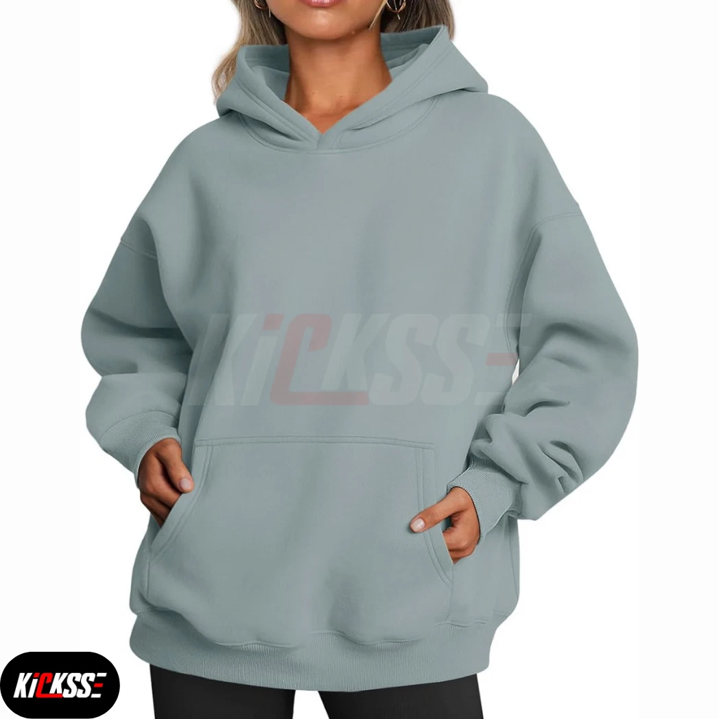 Kicksse Women’s Oversized Hoodie – Light Green Fleece Pullover Sweatshirt