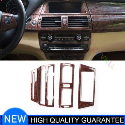 Fit For BMW X5 2008-2013 Brown Wood Grain Console CD Button Control Panel Cover