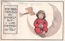 Man in the Moon Romance Aviation monoplane Golden Age Planes Vtg Postcard F9