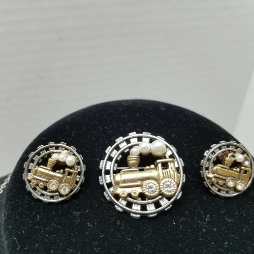 Railroad Pendant Brooch And Earring Set Vintage - 第 5/11 張圖片