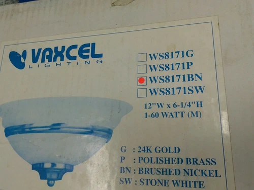 VAXCEL WS8171 BN Da Vinci 12in Sconce Nickel  1 LIGHT 60W, 12"WX 6 1/4"H(#31C - Picture 10 of 11
