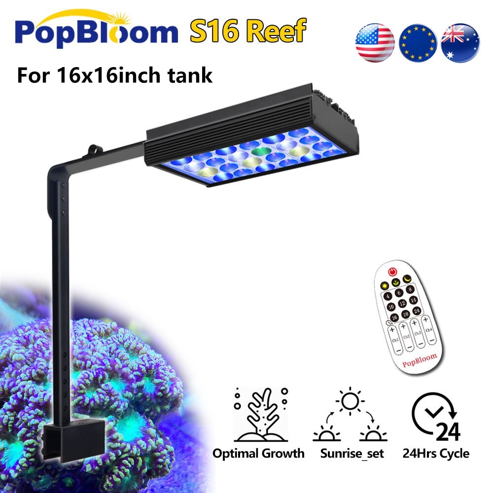 PopBloom Timer Control LED Aquarium Light Full Spectrum Coral Reef Marine Fish