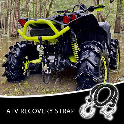 Mud Bandit ATV Recovery Strap With Winch Hook And D Ring Shackle Tow Mud Bandit ATV Recovery Strap With Winch Hook And D Ring Shackle Tow