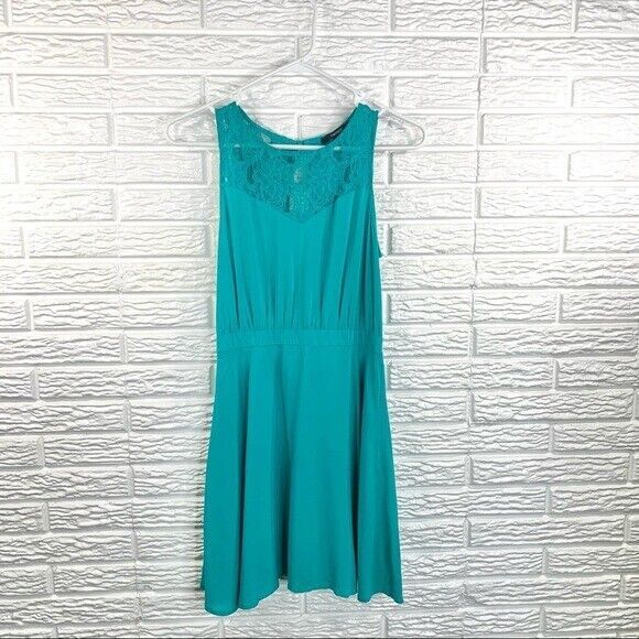 Forever 21 Teal Fit & Flare Dress with Lace Accent Size Small | eBay