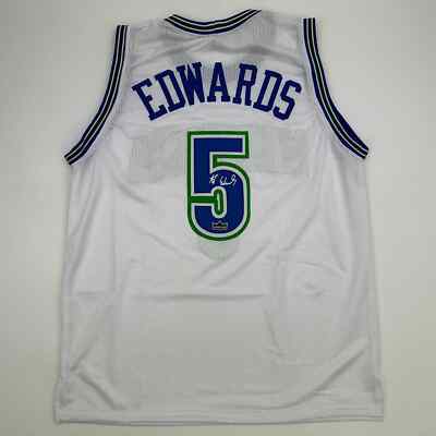 Facsimile Autographed Anthony Edwards Minnesota White Reprint Jersey Men's XL