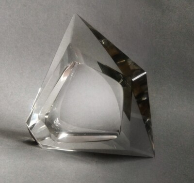 Signed H. Schmidt space age geometric cut crystal ashtray Ilmenau 1960's