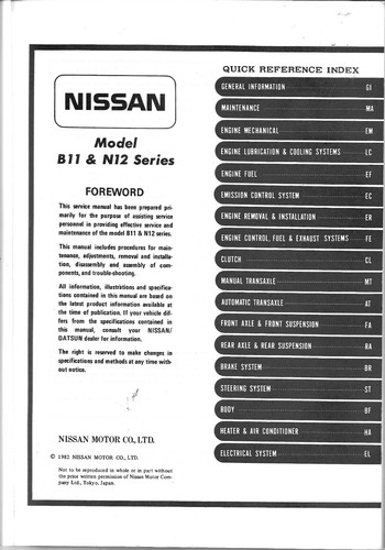 Nissan Pulsar N12 Imported Factory Workshop Repair Manual 1982 On MPN SM2EN1B1G0 - Picture 3 of 3