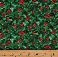 Cotton Holly Leaves Hollies Evergreens Green Fabric Print by the Yard D402.54