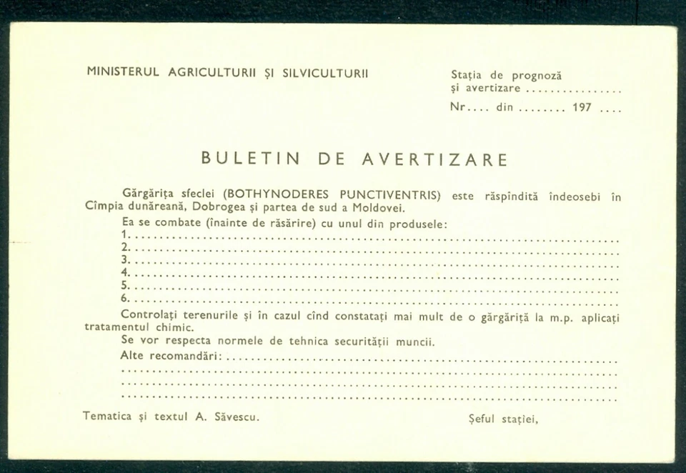 Gorgojo remolacha 1964, insectos plaga, agricultura, Rumania, tarjeta especial Foto 2 de 2