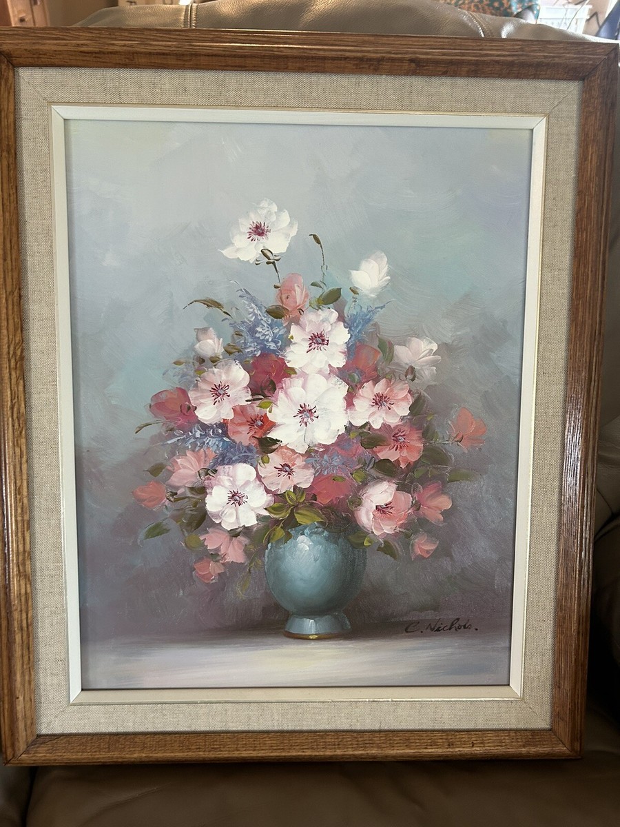USED / 花いろいろ 油絵　90s C. Nichols Vintage Oil Flower Painting Framed and Matted 25 1/2