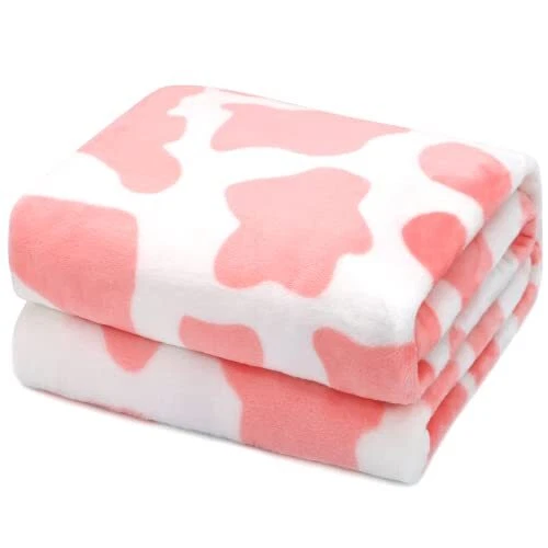 Cow Print Blanket Warm Plush Cute Pink Cow Throw Blanket Soft Fleece Flannel Lig