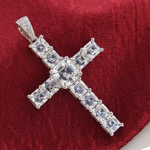 2Ct Ascher Cut Lab Created Diamond Cross Weddings Pendant 14K White Gold Plated - Picture 4 of 5