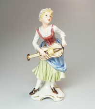 Vtg 1969 Goebel HandPainted Porcelain Figurine Maiden Girl Playing HurdyGurdy 7"