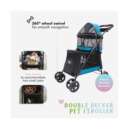 PETIQUE Double Decker Pet Stroller, Two-Level Cat and Dog Stroller, Lightweig... - Picture 3 of 6