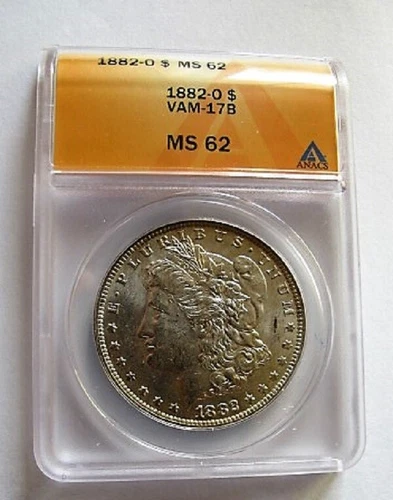 1882 O BU MORGAN DOLLAR VAM 17B ANACS MS62  Clashed Obv st Die Break U WOW LIST