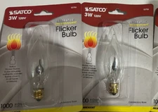 2-pack lot Satco S3756 3W Decorative Flicker Flame Bulb For Candle Type Lamps