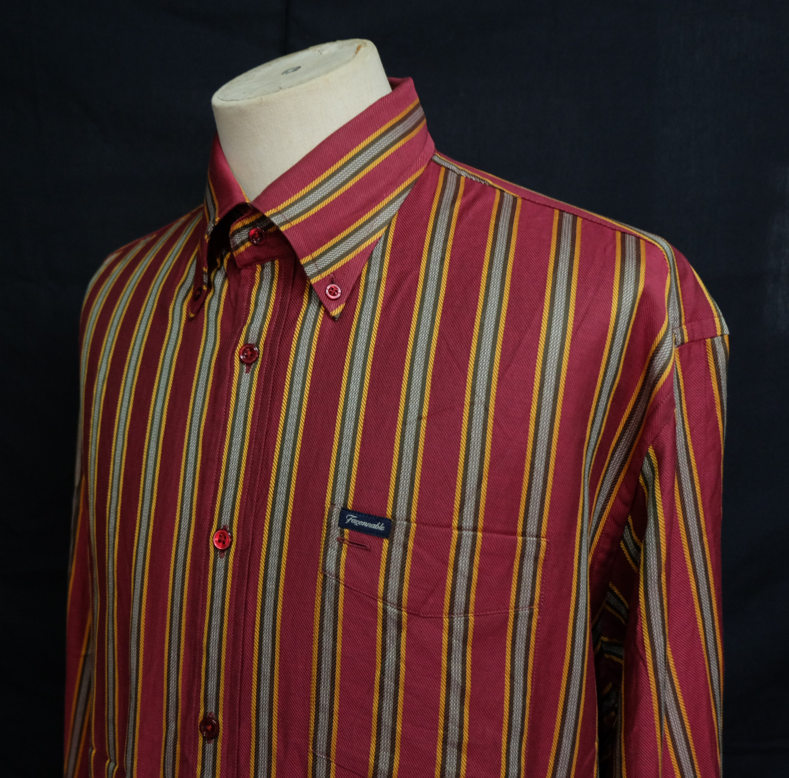Faconnable Button Down Multicolor Herringbone Str… - image 3