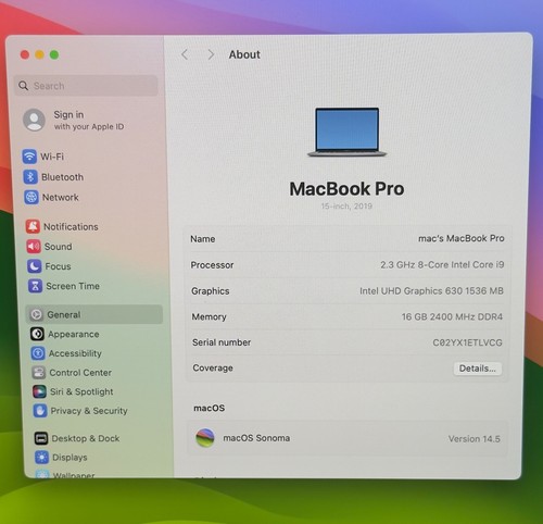 MacBook Pro 15 Zoll 2019 2,3 i9 16GB 512GB Radeon Pro 560X MV912LL/A Gebraucht - Bild 9 von 9
