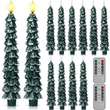 12 Pcs LED Flameless Christmas Tree Taper Candles, 9.7" Real Wax Battery Oper...