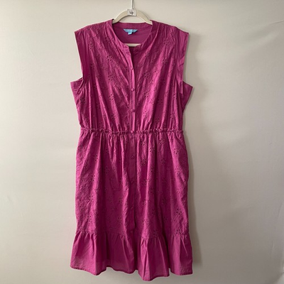 #ad Draper James RSVP Women Pink Floral Eyelet Embroidered Fit amp; Flare Dress Size L $22.95