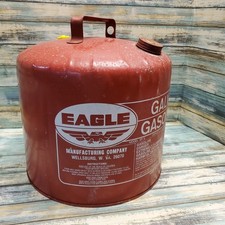 Vintage Eagle Gas Can Red Galvanized Pre Ban Metal 5 Gal Gasoline Tank EMPTY