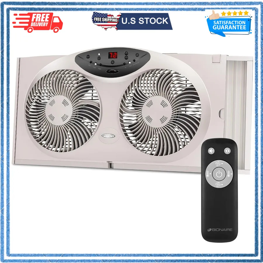 Bionaire Digital Window Fan with Remote Control Reversible Airflow and Thermo...
