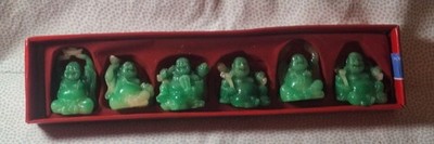 Set Of 6 Jade Green Resin Buddha Figurines In Various Poses 2-3 '' Feng Chu 