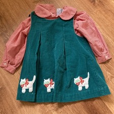 VINTAGE SAMARA GINGHAM corduroy kitty dress Teal And Red 2T-EUC Super Cute